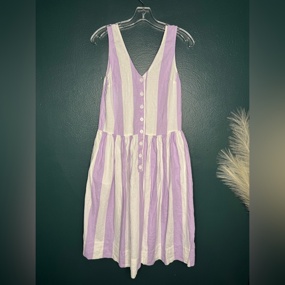Urban Outfitters Purple and White Stripe Linen Midi Dress - Picture 2 of 8